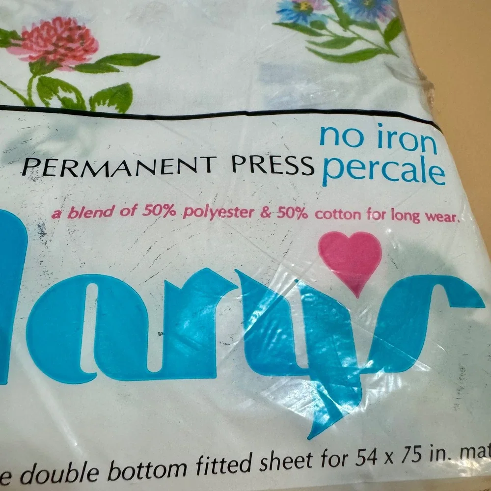 Vintage St. Mary's Aline Flowers Fitted Sheet NOS Double Full Floral Cottagecore